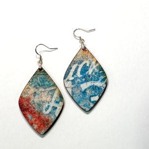 Abstract Decoupage Diamonds Wood Earrings