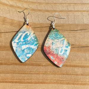 Abstract Decoupage Diamonds Wood Earrings