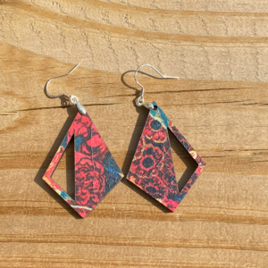 Abstract Decoupage Diamond Cutout Wood Earrings