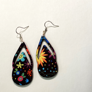 Black Abstract Floral Earrings