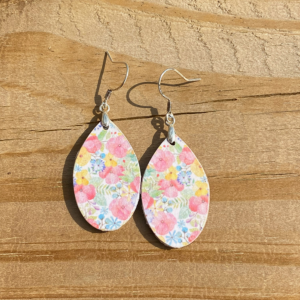 Floral Decoupage Oval Wood Earrings