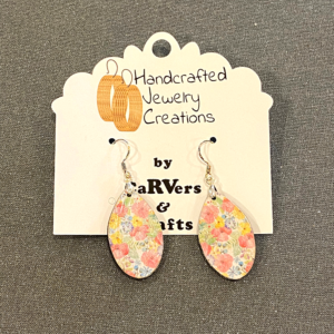 Floral Decoupage Oval Wood Earrings