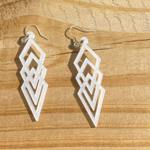 White Mother of Pearl Abstract Diamond Acrylic Earrings