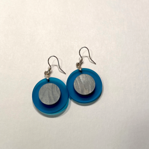 Teal and Silver Circle Acrylic Earrings