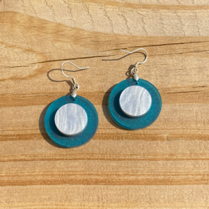 Teal and Silver Circle Acrylic Earrings